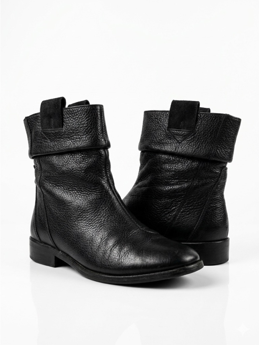 Tsubo Slouch Ankle Boots Foldover Cuff Flat Pebbled Leather Black Size 9